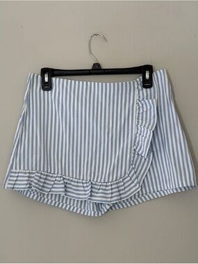 June & Hudson Blue Striped Ruffle Skort M Coastal Preppy Summer